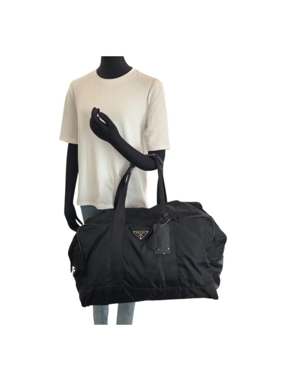 Prada Tessuto Saffiano Black Nylon Leather Boston